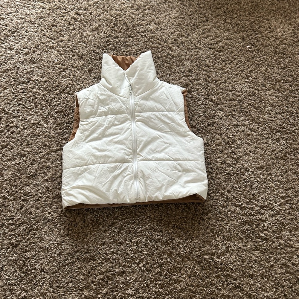 White and Brown Puffer Vest